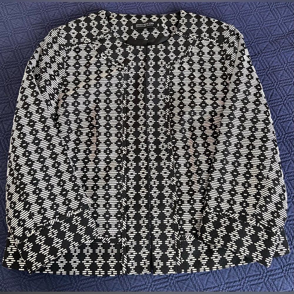 🧑‍💼Jones New York Blazer | Black and White Geometric Pattern | Size 14W